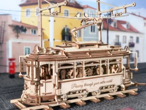 rokr wooden 3d puzzles model car kits tramcar (2)