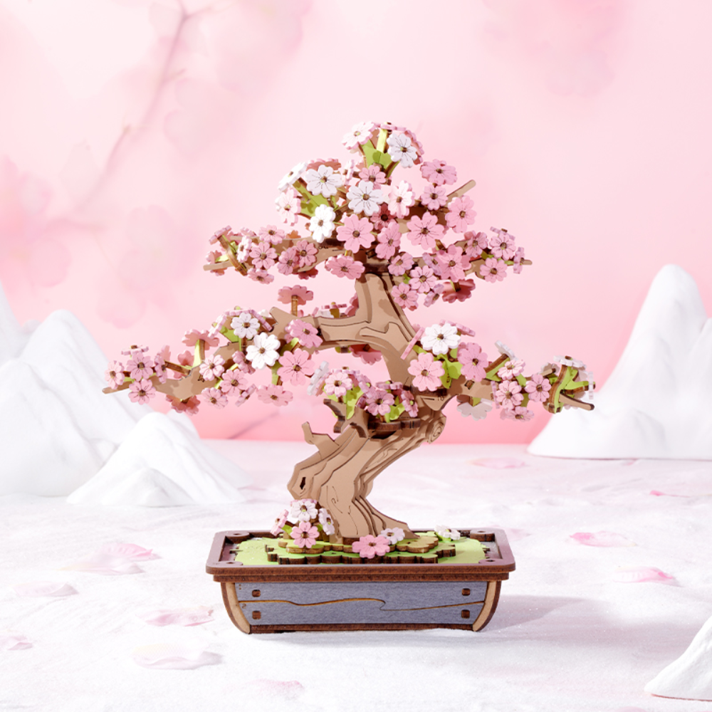 rolife 3d wooden puzzle,sakura blossom bonsai tree​,japanese sakura bonsai tree​