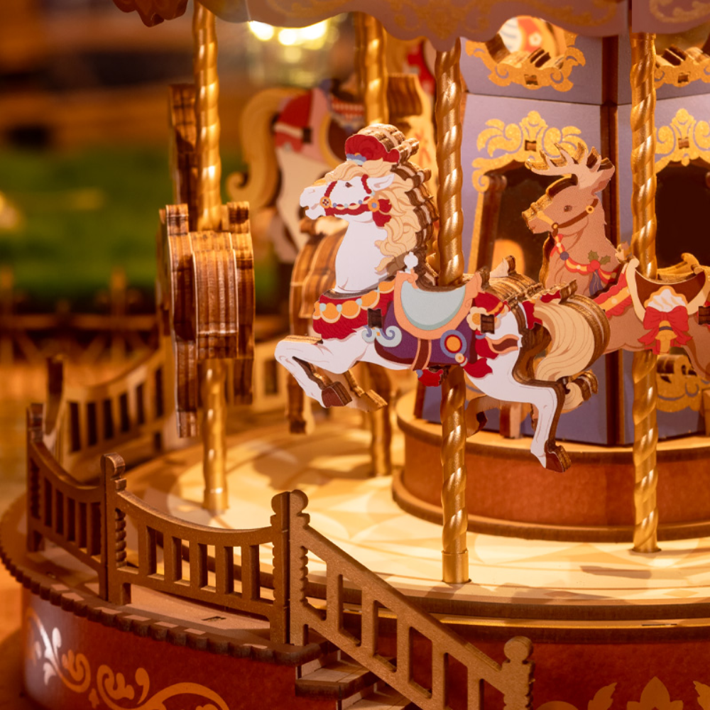 rolife 3d wooden puzzles music box classic carousel (2)