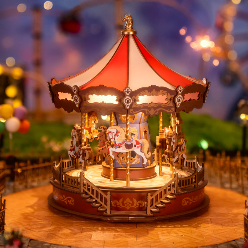 rolife 3d wooden puzzles music box classic carousel (3)